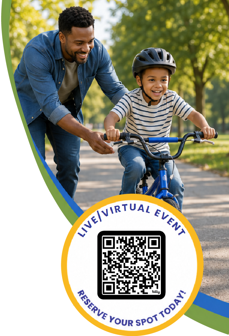 man helping a child ride a bike